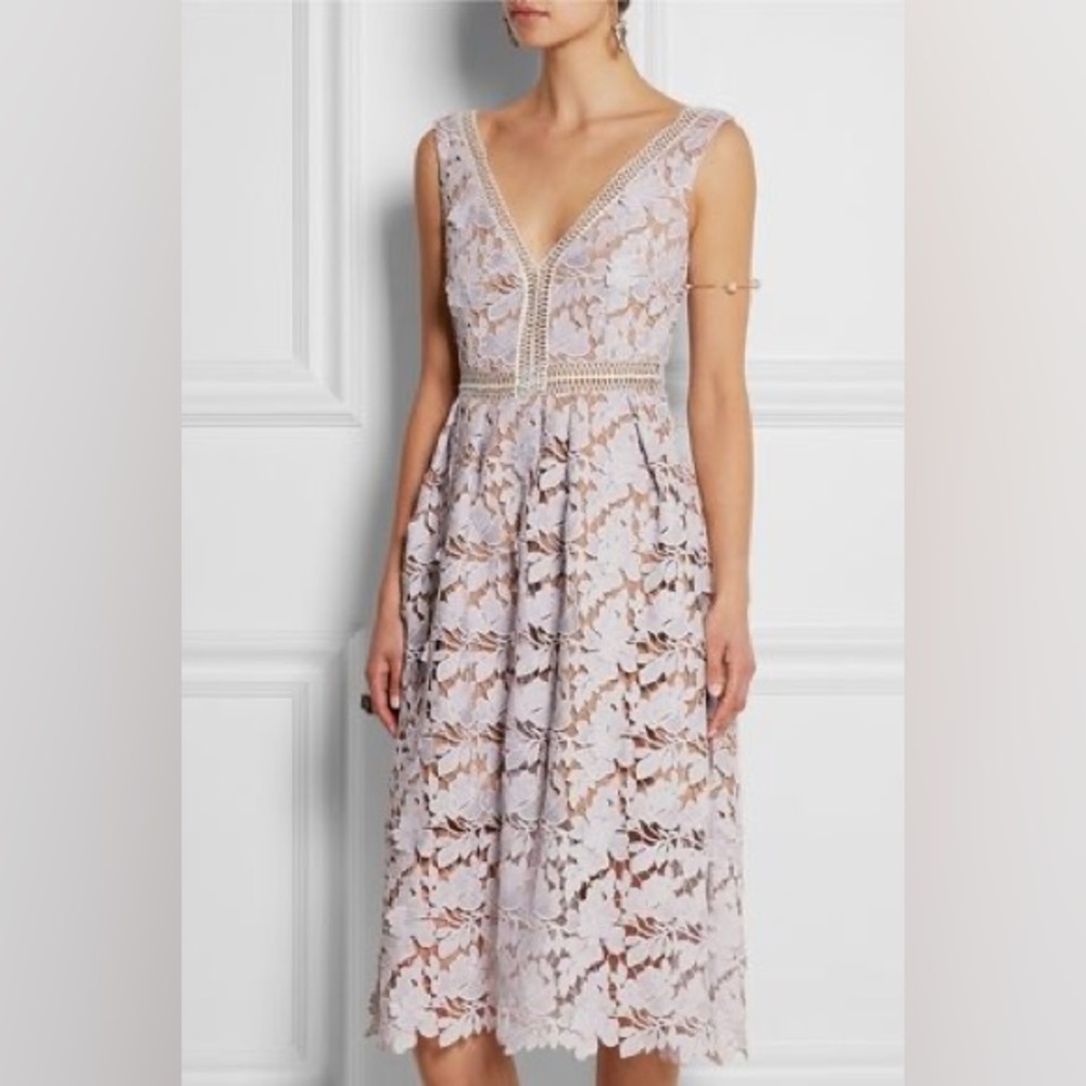 NWT Self-Portrait lace midi dress in pale lilac (purple) in UK size 10 (US 6)